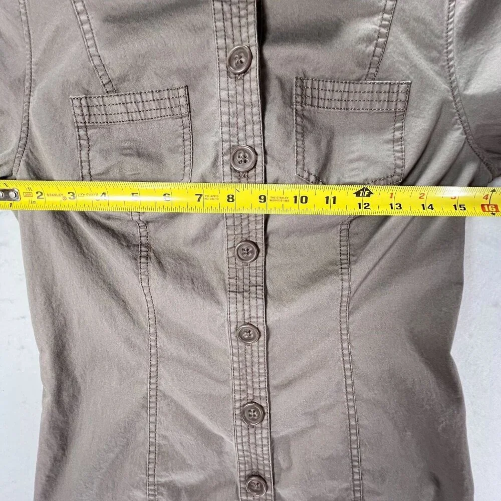 Boden Button Down Shirtdress Womens 3/4 Sleeve Size 4L Brown Putty Gray - Picture 11 of 14